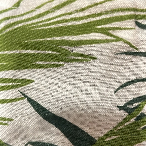 Midnight Sky Women’s Large Linen Blend Tropical Green White Tie Front Top - Picture 6 of 8